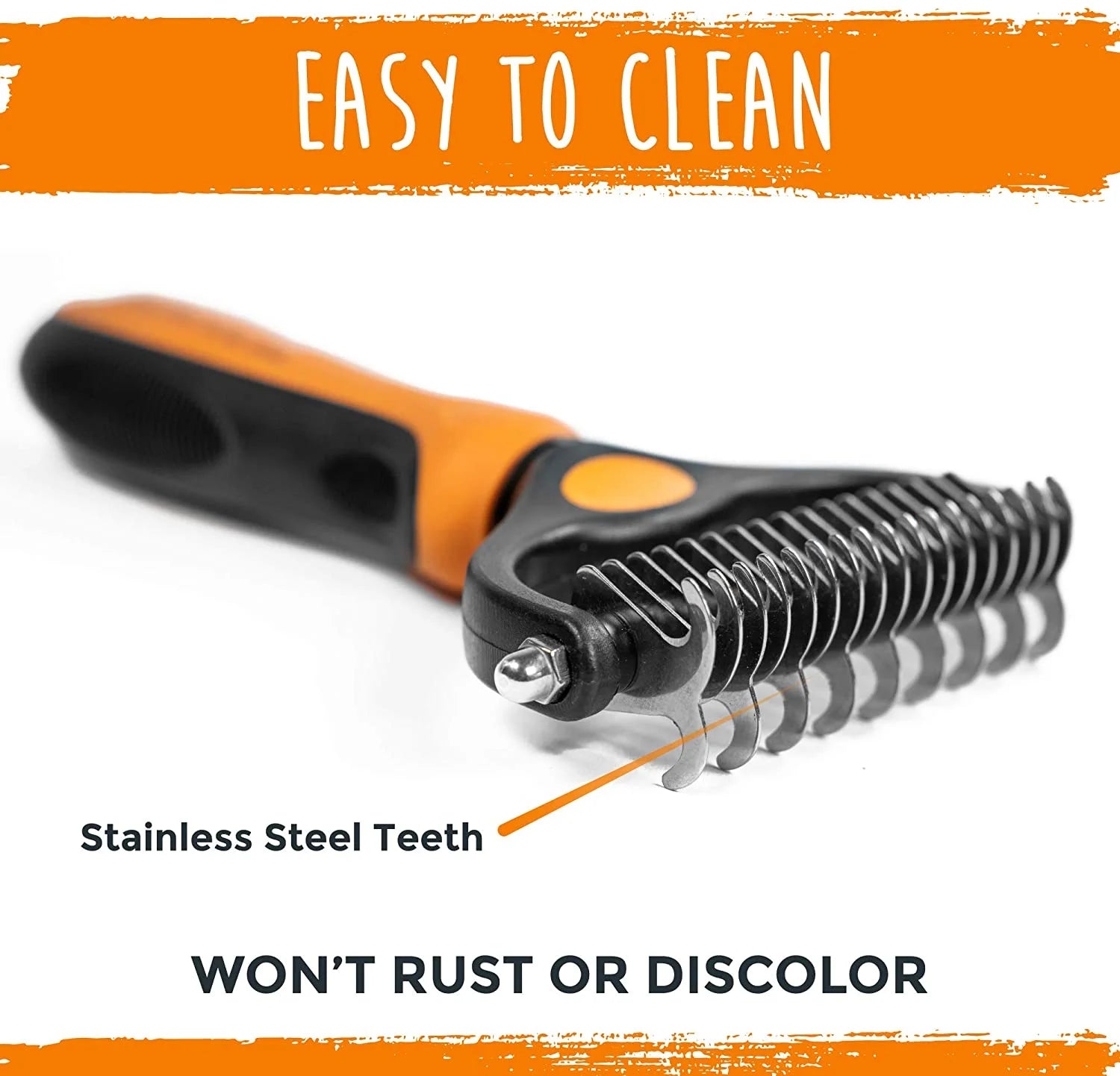 Dog Grooming Brush - Undercoat Dematting Rake with Rounded Teeth Comb - Pet Grooming Deshedding Tool for Detangling, Thinning, and Deshedding All Hair Types - Orange