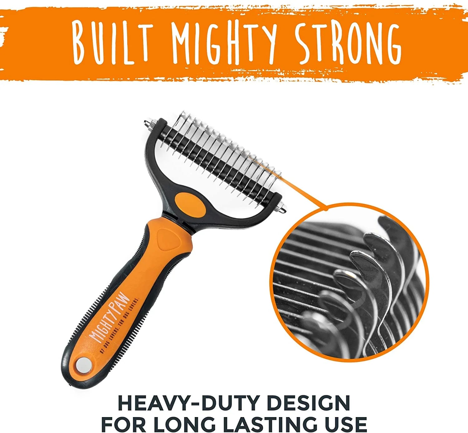 Dog Grooming Brush - Undercoat Dematting Rake with Rounded Teeth Comb - Pet Grooming Deshedding Tool for Detangling, Thinning, and Deshedding All Hair Types - Orange