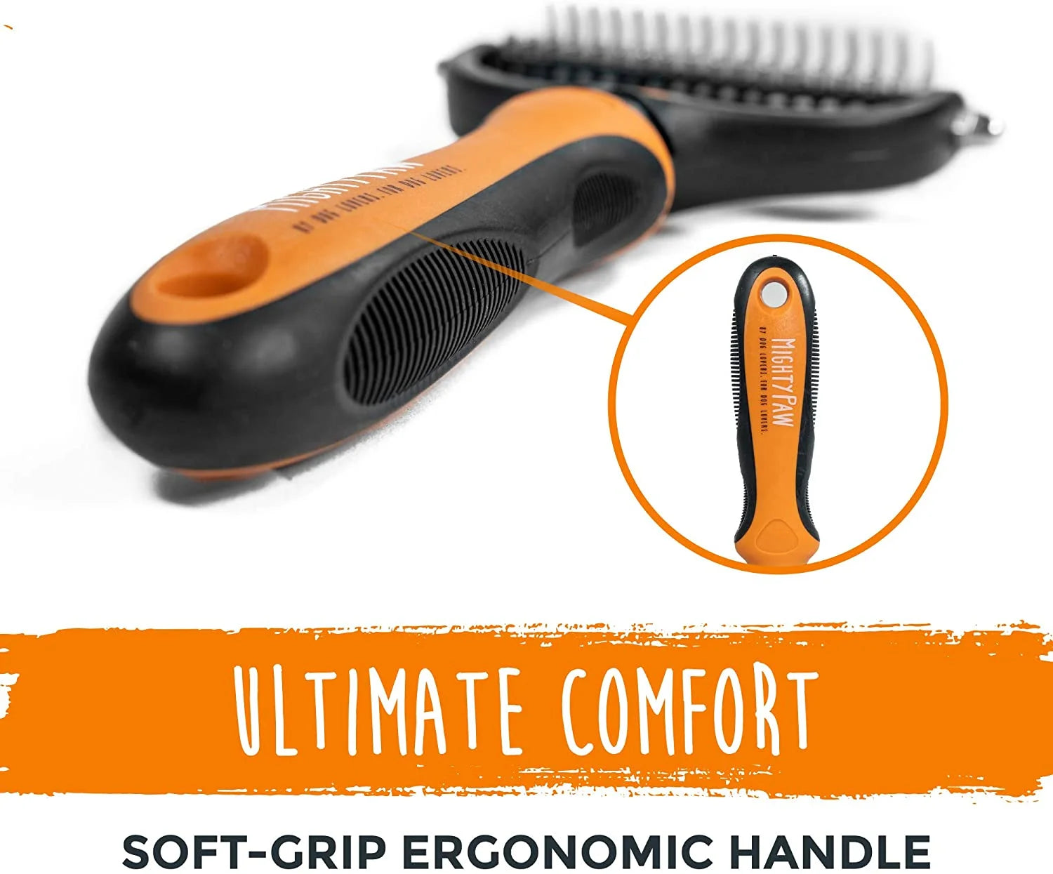 Dog Grooming Brush - Undercoat Dematting Rake with Rounded Teeth Comb - Pet Grooming Deshedding Tool for Detangling, Thinning, and Deshedding All Hair Types - Orange